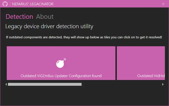 Nefarius Legacinator detecting an outdated ViGEm updater configuration
